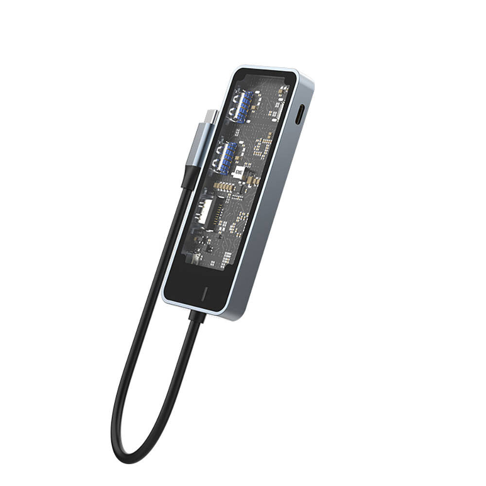Recci RH16 Type-C to Type-C PD100W + USB3.0 + HDMI + Type-C Bağlantılı 5in1 Hub Gri