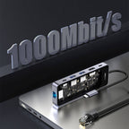 Recci RH17 Type-C to Type-C PD100W + USB3.0 + HDMI + Type-C + RJ45 Bağlantılı 6in1 Hub Gri