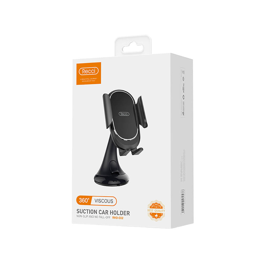 Recci RHO-C02 360 Derece Dönebilen Vakumlu Tasarım Araç Telefon Tutucu Siyah