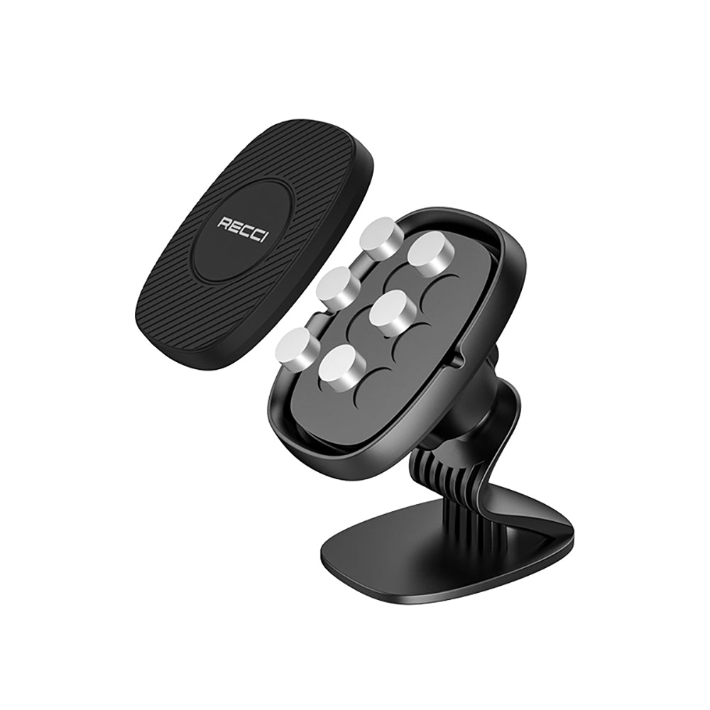 Recci RHO-C18 Güçlü Magnetik 360 Derece Dönebilen Düz Zemin Araç Telefon Tutucu Siyah