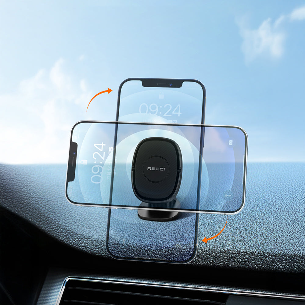 Recci RHO-C18 Güçlü Magnetik 360 Derece Dönebilen Düz Zemin Araç Telefon Tutucu Siyah