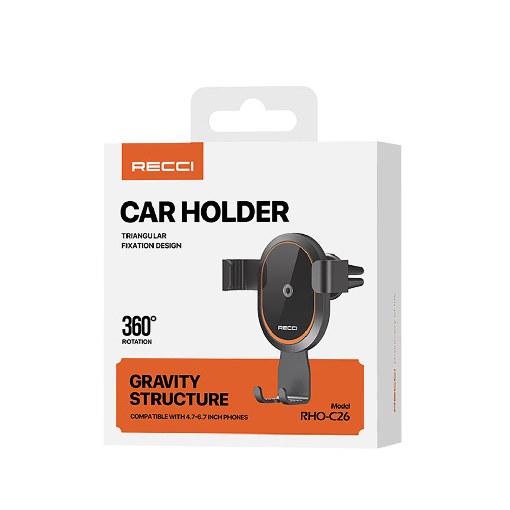 Recci RHO-C26 360 Dönebilen Havalandırma Tasarım Araç Telefon Tutucu Siyah