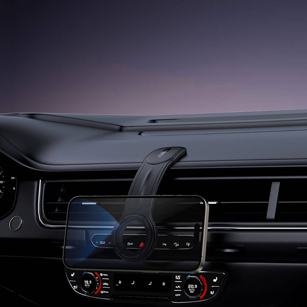 Recci RHO-C40 Magnetik M-safe Uyumlu Bükülebilen Eğimli ve Düz Zemin Araç Telefon Tutucu Siyah