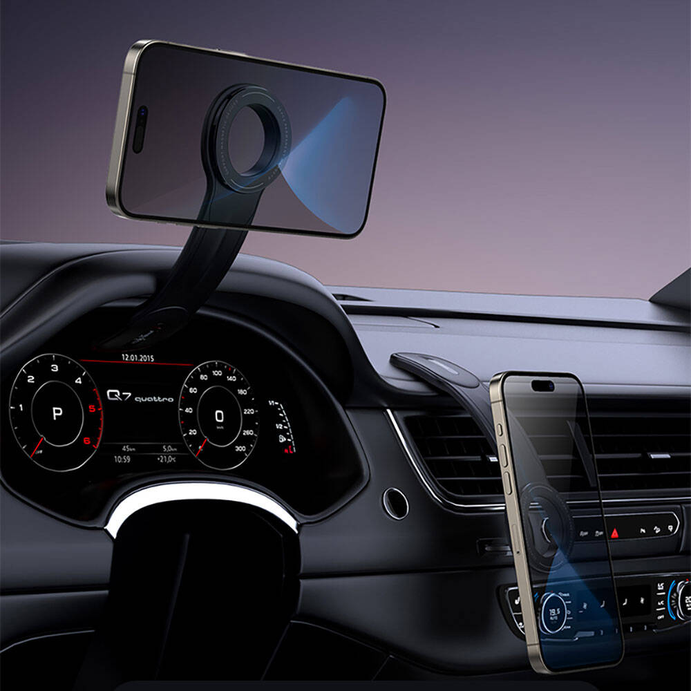 Recci RHO-C40 Magnetik M-safe Uyumlu Bükülebilen Eğimli ve Düz Zemin Araç Telefon Tutucu Siyah