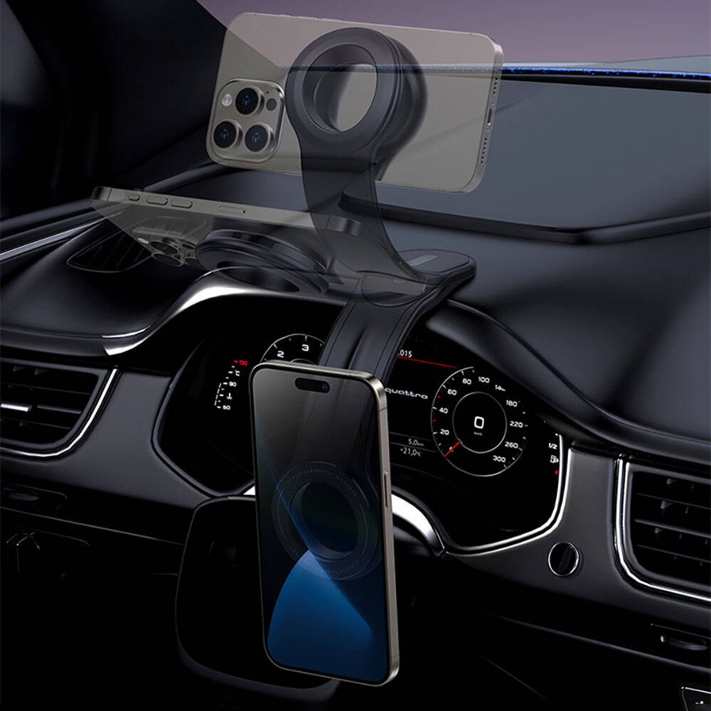 Recci RHO-C40 Magnetik M-safe Uyumlu Bükülebilen Eğimli ve Düz Zemin Araç Telefon Tutucu Siyah
