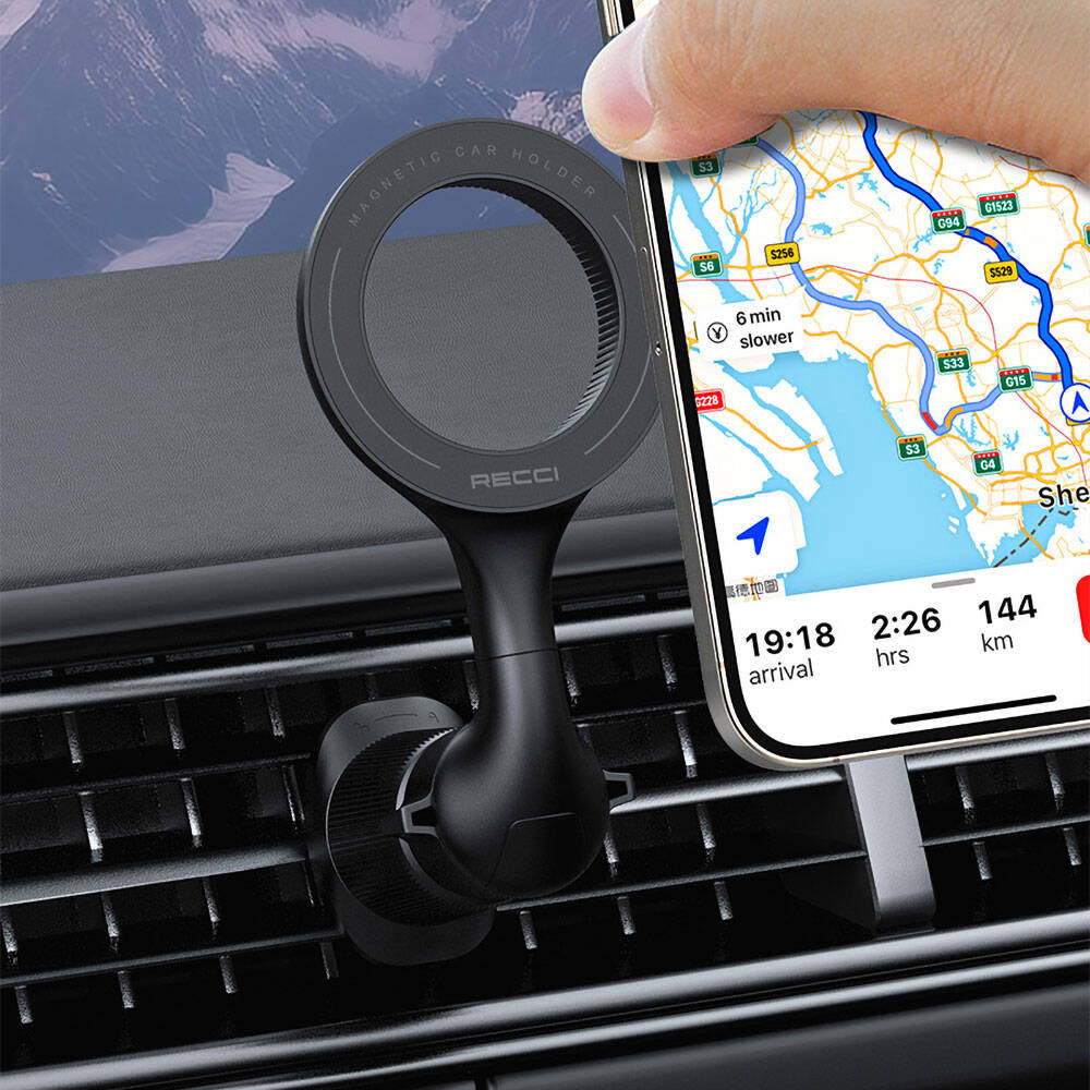 Recci RHO-C42 M-safe Magnetik 360° Dönebilen Havalandırma Tasarım Araç Telefon Tutucu Siyah