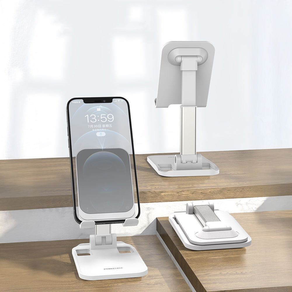 Recci RHO-M10 Ayarlanabilir Katlanabilir 90 Derece Dönebilen Telefon ve Tablet Standı Beyaz