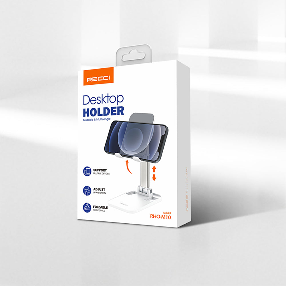 Recci RHO-M10 Ayarlanabilir Katlanabilir 90 Derece Dönebilen Telefon ve Tablet Standı Beyaz