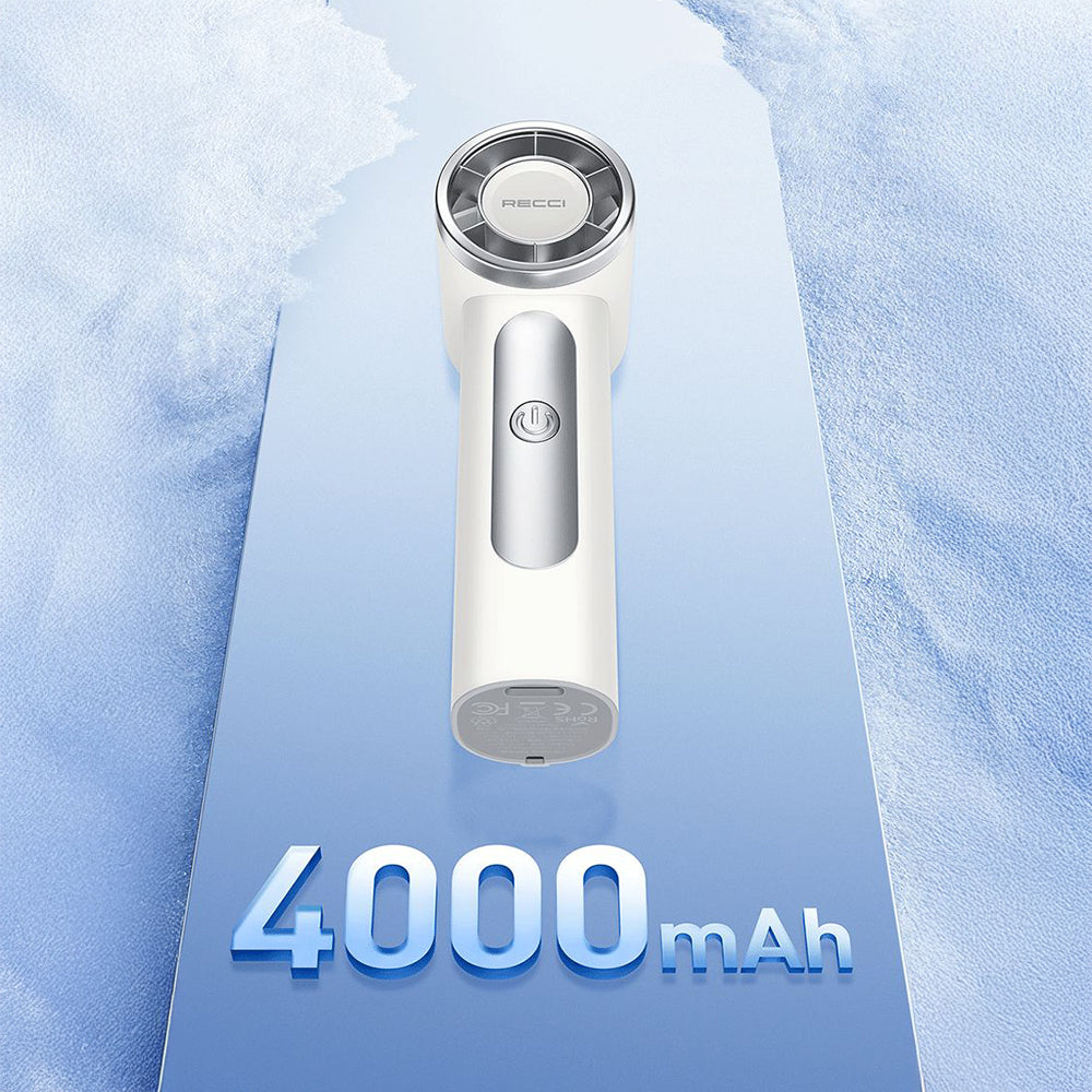 Recci RLS-F07 Dijital LED Göstergeli 6 Kademeli Mini Soğutucu El Fanı Beyaz