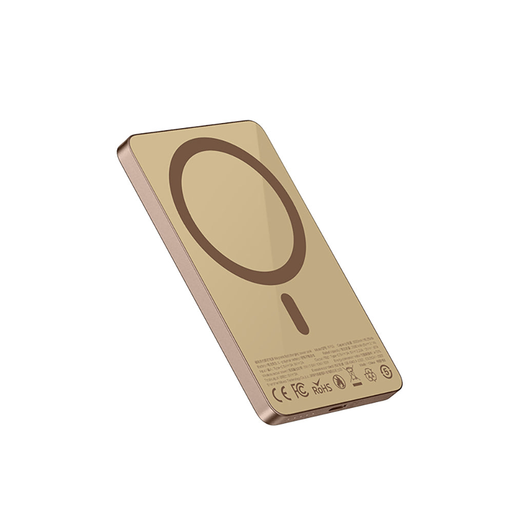 Recci RP33 PD 20W Ultra İnce Led Göstergeli Hızlı Şarj Özellikli Wireless Powerbank 15W 5000mAh Gold