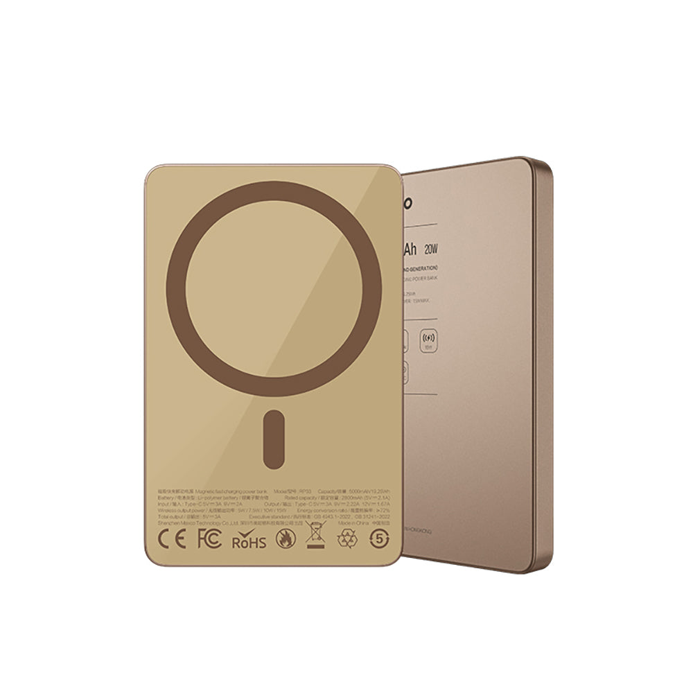 Recci RP33 PD 20W Ultra İnce Led Göstergeli Hızlı Şarj Özellikli Wireless Powerbank 15W 5000mAh Gri