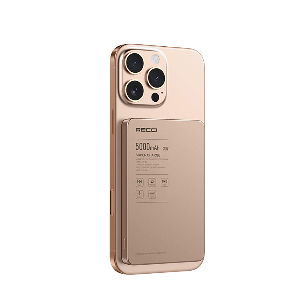 Recci RP33 PD 20W Ultra İnce Led Göstergeli Hızlı Şarj Özellikli Wireless Powerbank 15W 5000mAh Gri