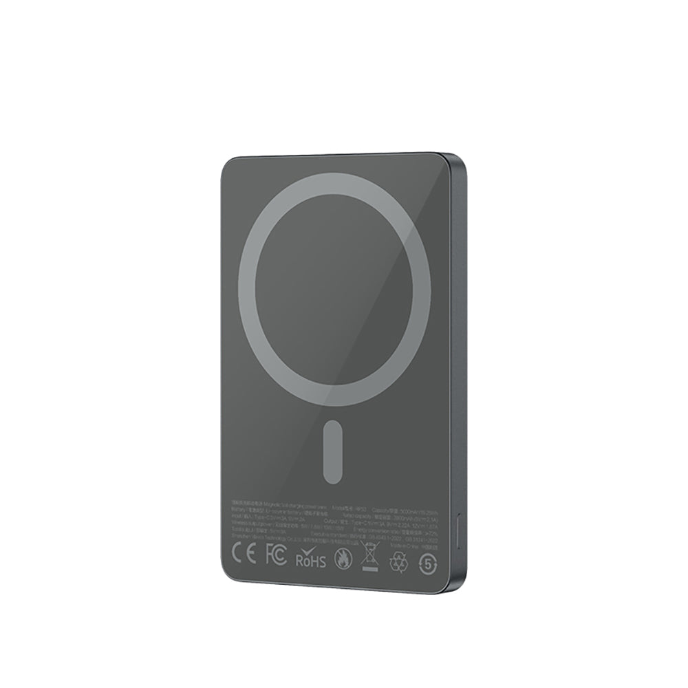 Recci RP33 PD 20W Ultra İnce Led Göstergeli Hızlı Şarj Özellikli Wireless Powerbank 15W 5000mAh Gri