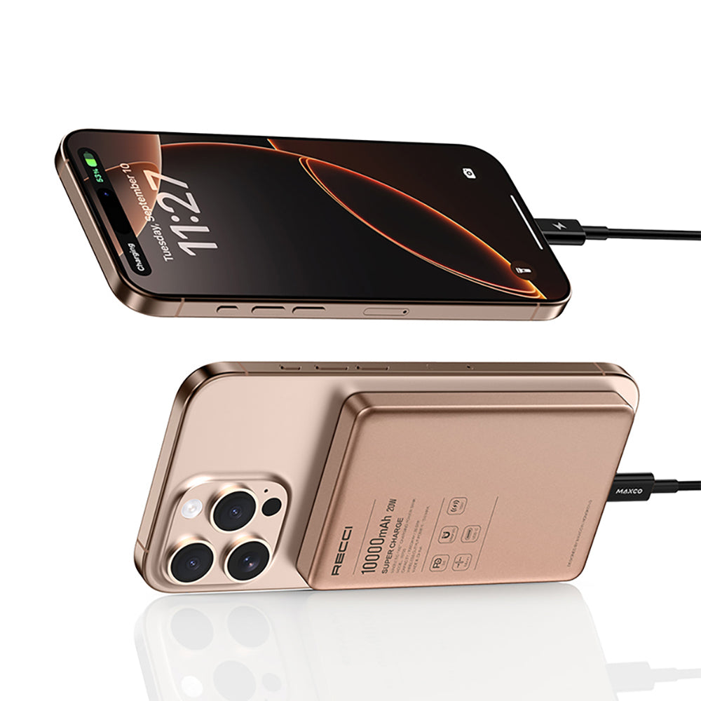 Recci RP35 PD 20W Led Göstergeli Hızlı Şarj Özellikli Wireless Powerbank 15W 10000mAh Gri