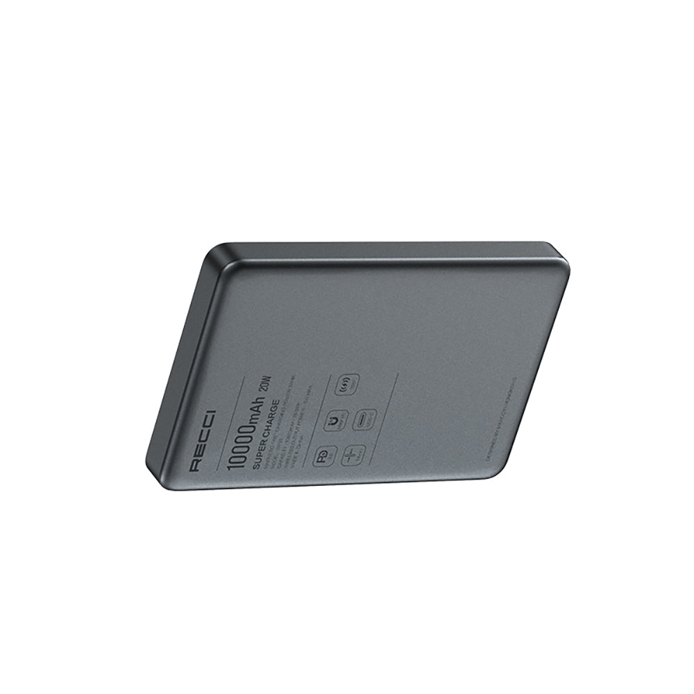 Recci RP35 PD 20W Led Göstergeli Hızlı Şarj Özellikli Wireless Powerbank 15W 10000mAh Gri