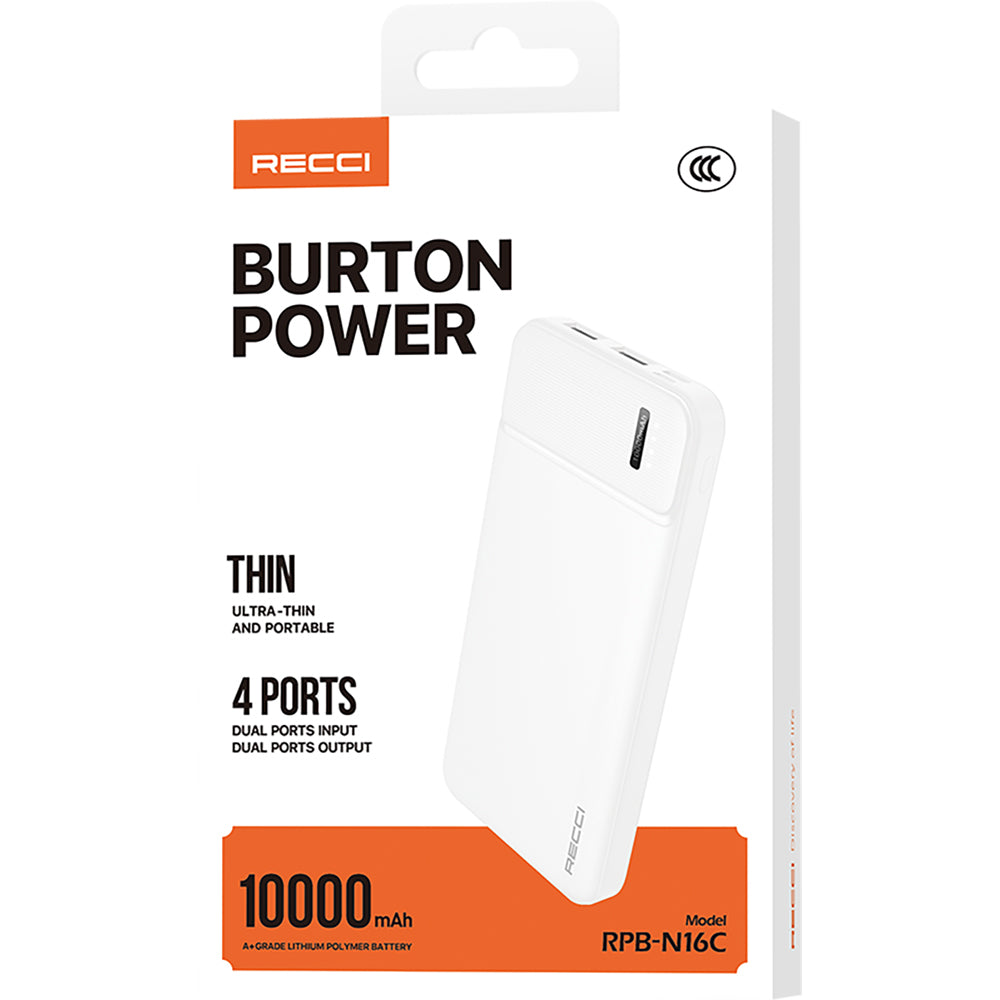 Recci RPB-N16C Ultra İnce Hızlı Şarj Özellikli Led Işık Göstergeli Wireless Powerbank 10000mAh Siyah