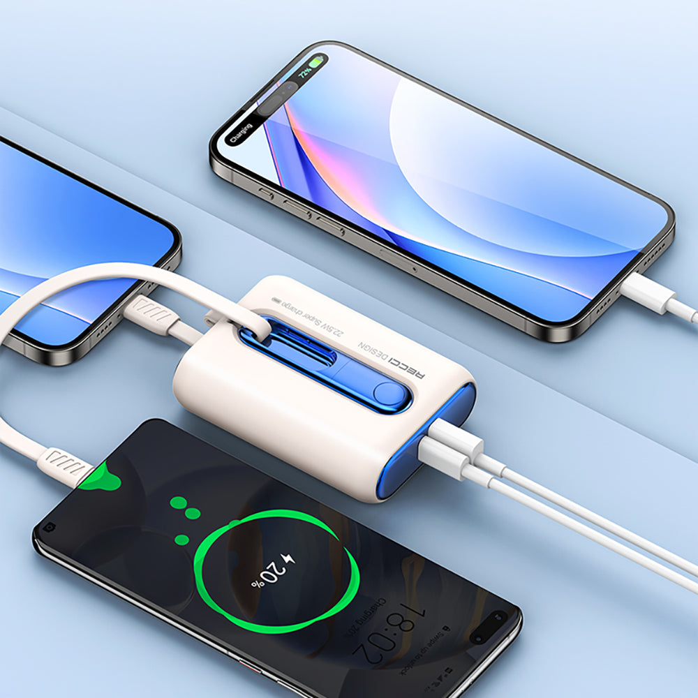 Recci RPB-P12 PD 20W Askı İpli Hızlı Şarj Özellikli Type-C Kablolu Powerbank 22.5W 9000mAh Mavi