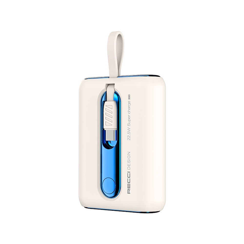 Recci RPB-P12 PD 20W Askı İpli Hızlı Şarj Özellikli Type-C Kablolu Powerbank 22.5W 9000mAh Mavi