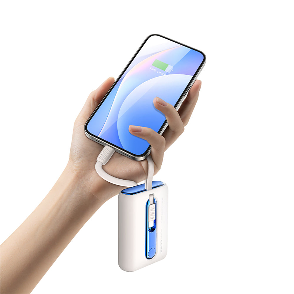 Recci RPB-P12 PD 20W Askı İpli Hızlı Şarj Özellikli Type-C Kablolu Powerbank 22.5W 9000mAh Beyaz