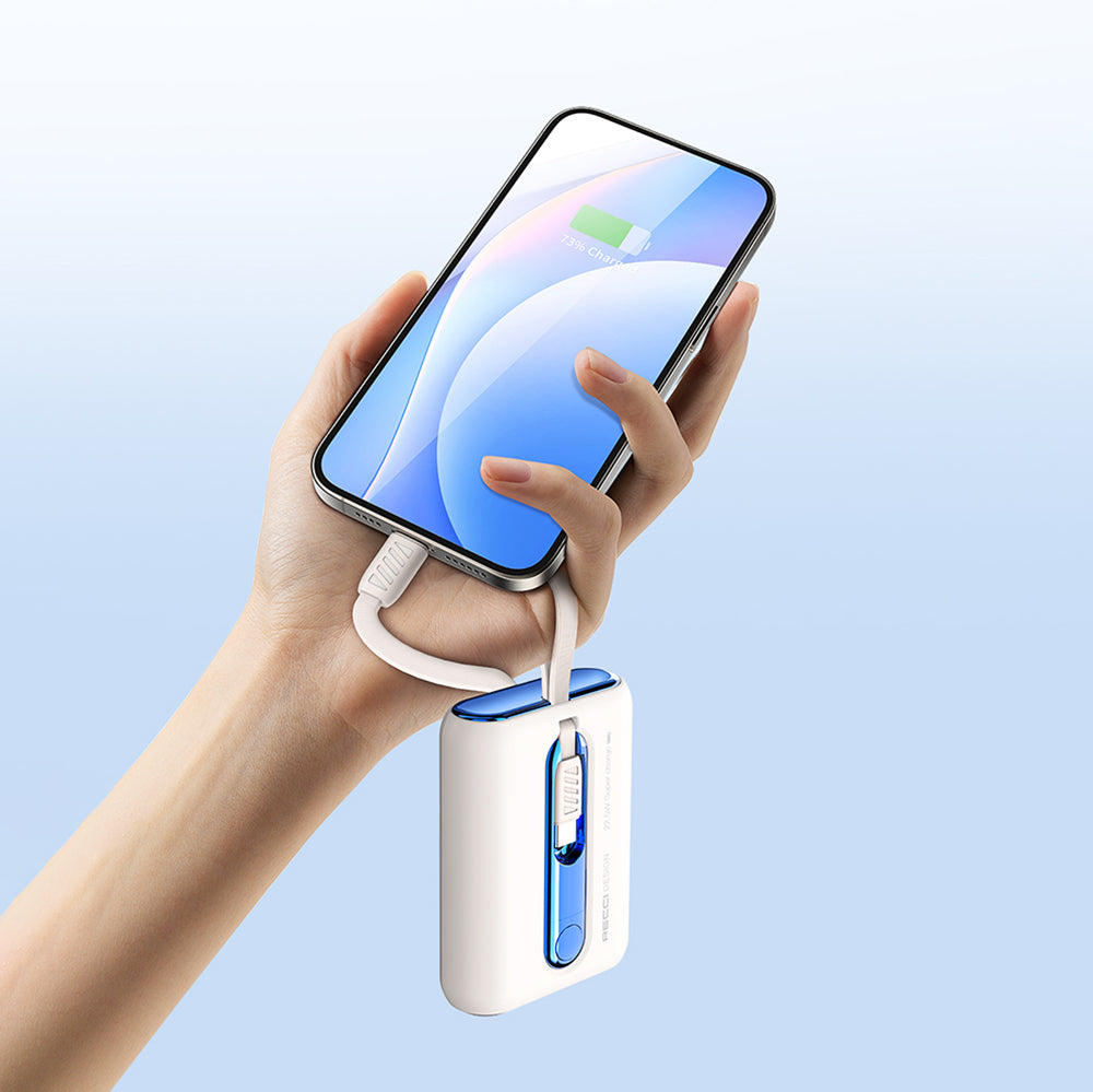 Recci RPB-P12C PD 20W Askı İpli Hızlı Şarj Özellikli Type-C Kablolu Powerbank 22.5W 10.000mAh Mavi