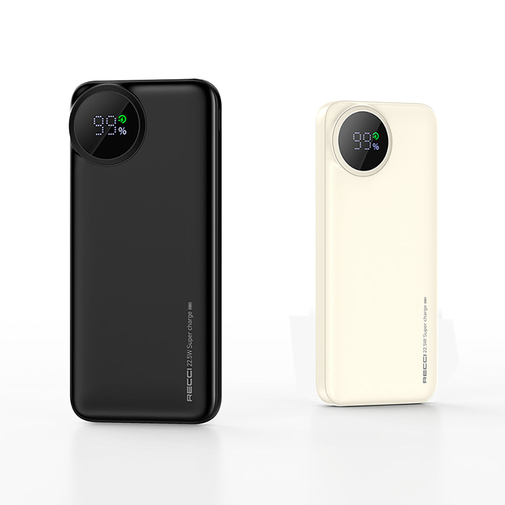 Recci RPB-P48 PD 20W Dijital LED Göstergeli Hızlı Şarj Özellikli Taşınabilir Powerbank 22.5W 10000mAh Krem