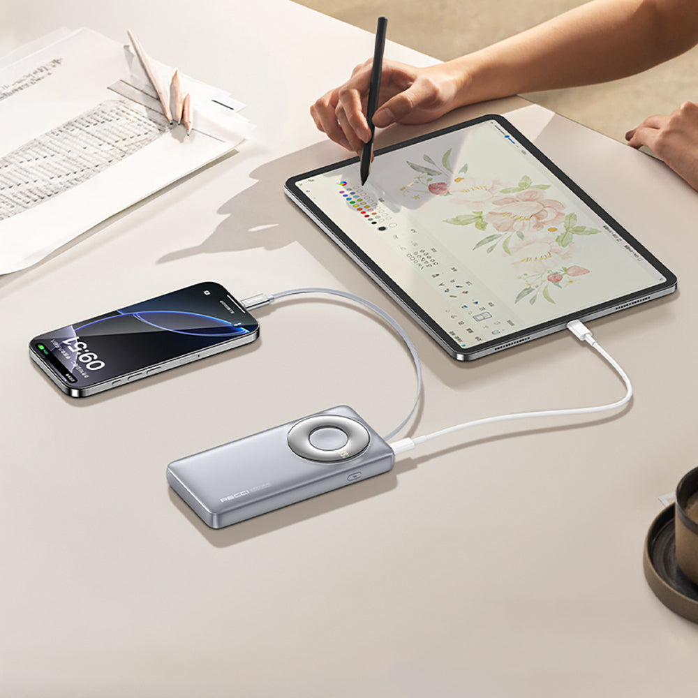 Recci RPB-P58 PD Hızlı Şarj Özellikli Type-C Kablolu Powerbank 22.5W 10.000mAh Gri