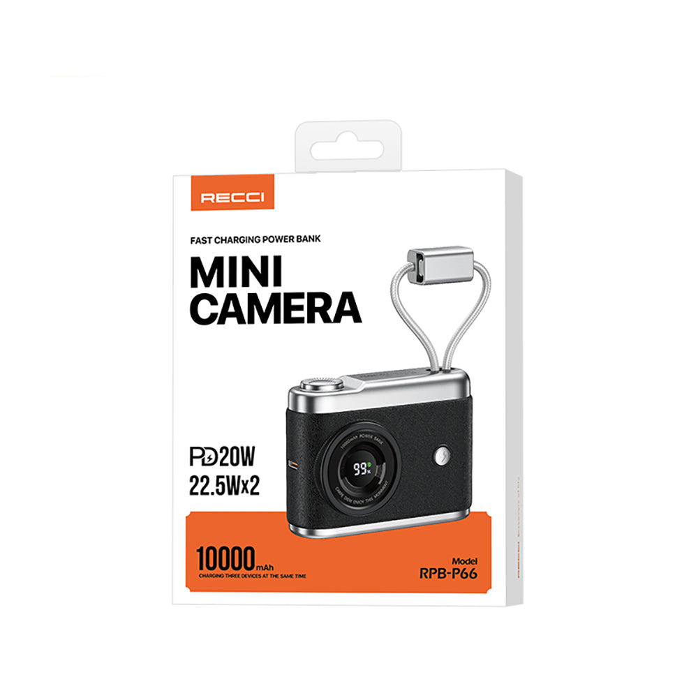 Recci RPB-P66 PD 20W Hızlı Şarj Özellikli Type-C & lightning Kablolu Powerbank 22.5W 10.000mAh Beyaz