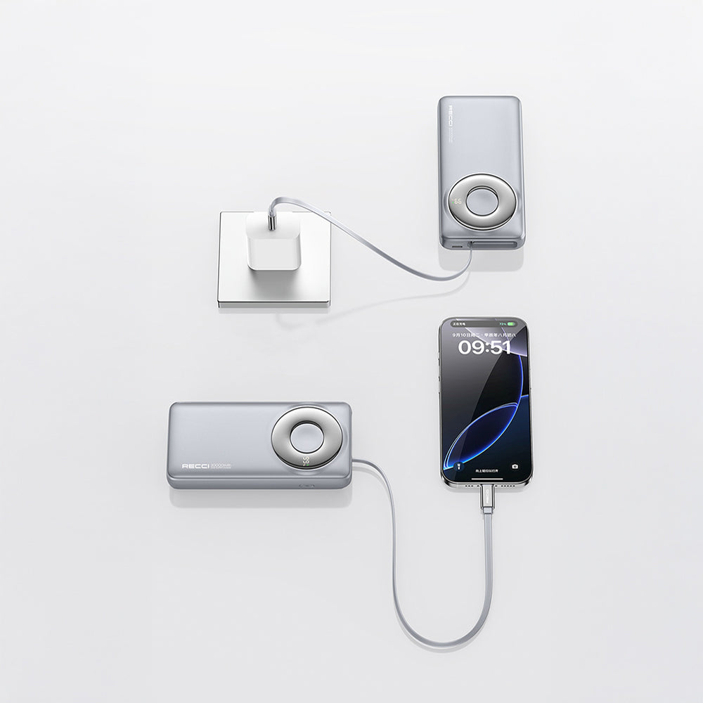 Recci RPB-P72 Hızlı Şarj Özellikli Type-C Kablolu Powerbank 65W 20.000mAh Gri