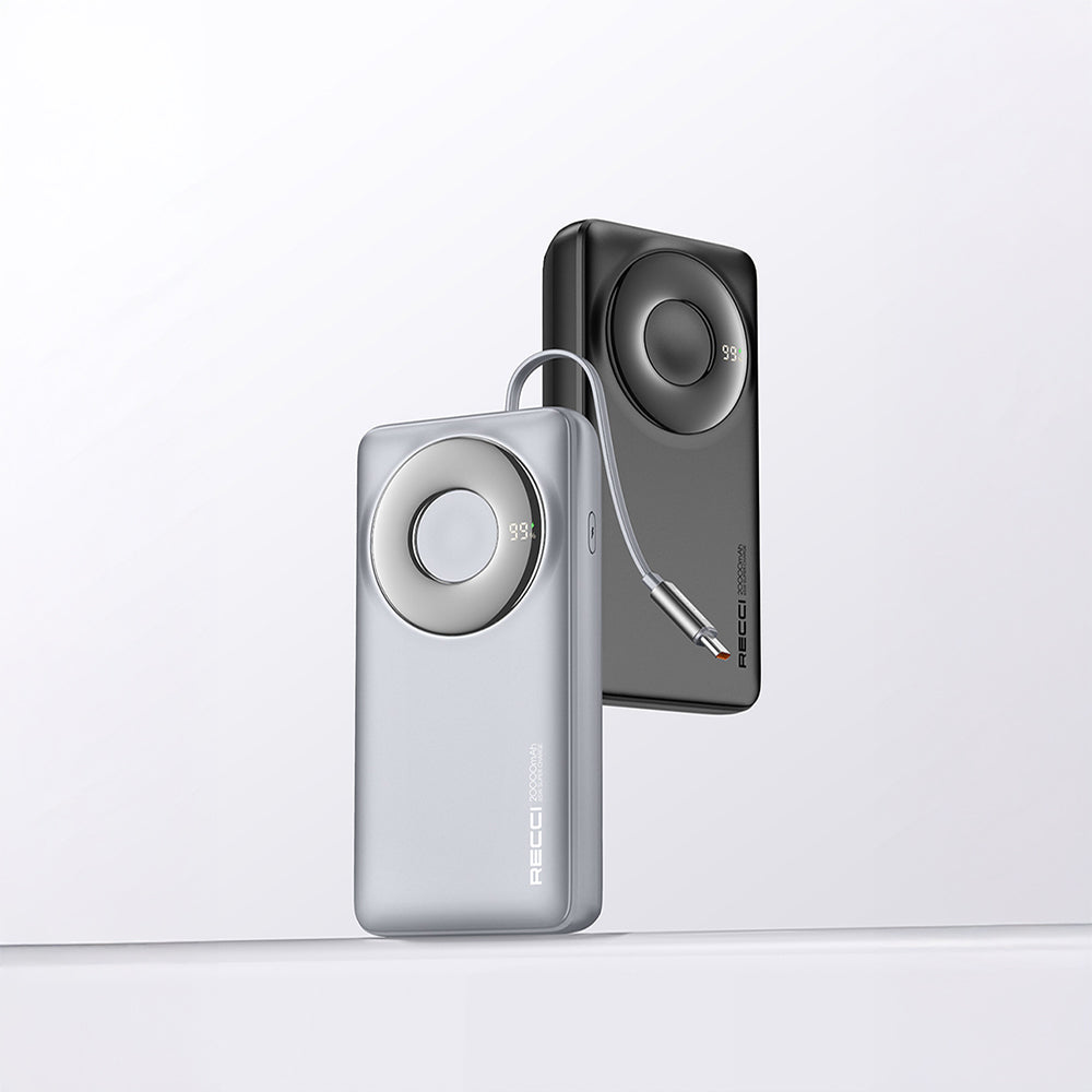 Recci RPB-P72 Hızlı Şarj Özellikli Type-C Kablolu Powerbank 65W 20.000mAh Gri