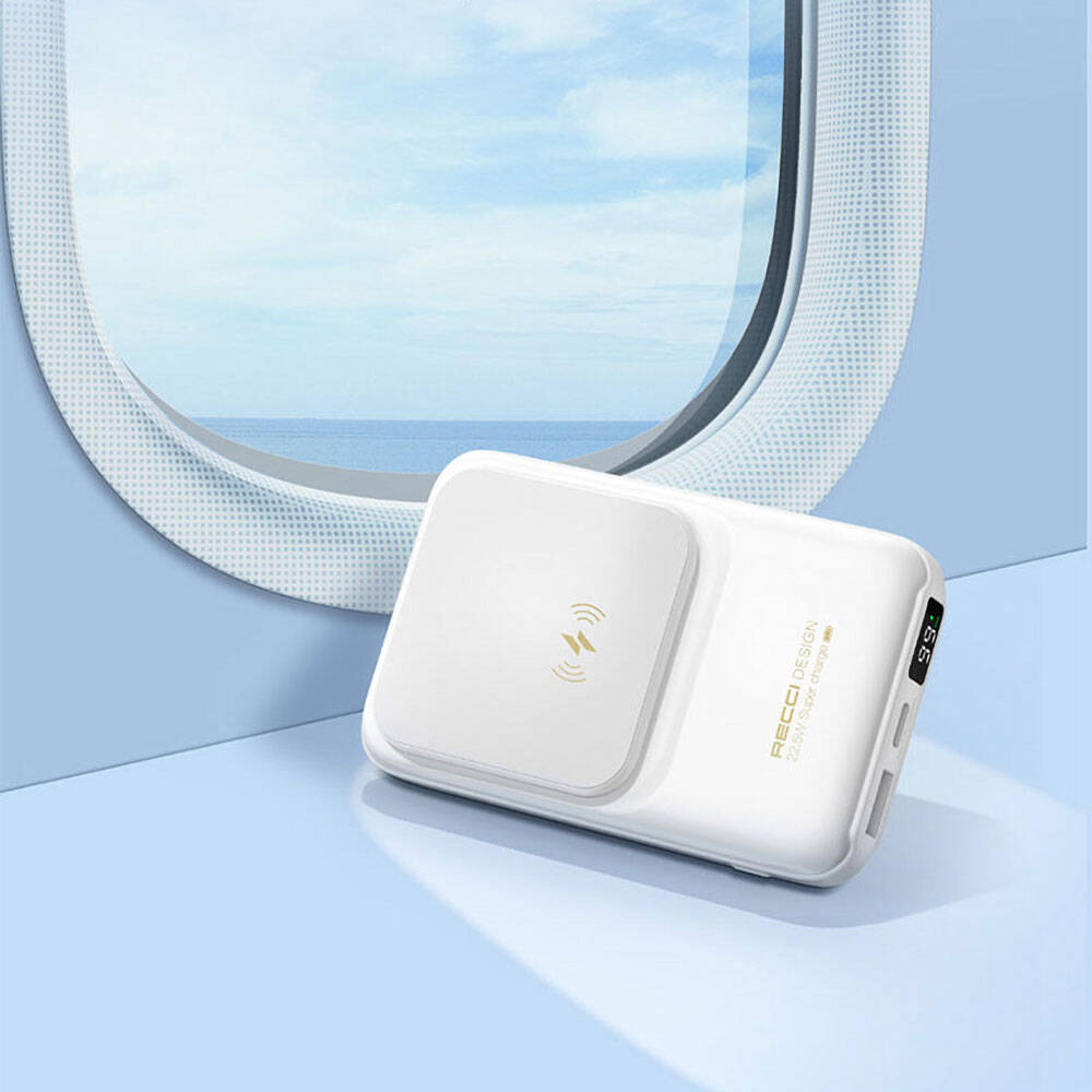 Recci RPB-W10 Polaris Serisi Çift Kablolu LED Dijital Göstergeli Wireless Powerbank 15W 10000mAh Beyaz