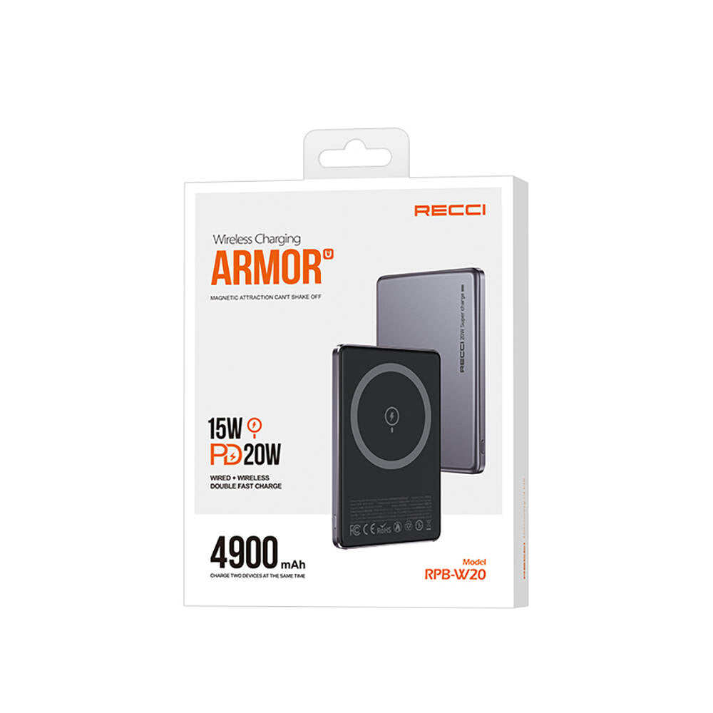 Recci RPB-W20 Taşınabilir Wireless Şarj ve PD Hızlı Şarj Özellikli Powerbank 15W 4900mAh Mavi