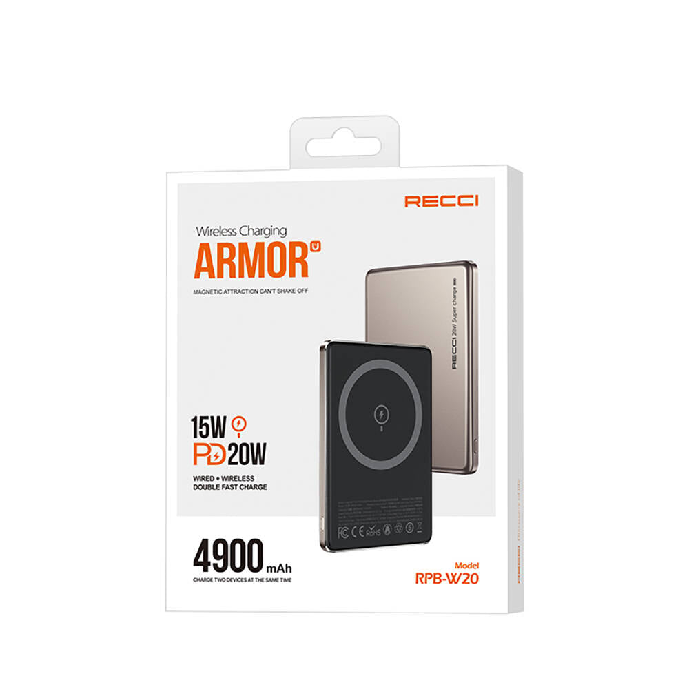 Recci RPB-W20 Taşınabilir Wireless Şarj ve PD Hızlı Şarj Özellikli Powerbank 15W 4900mAh Mavi