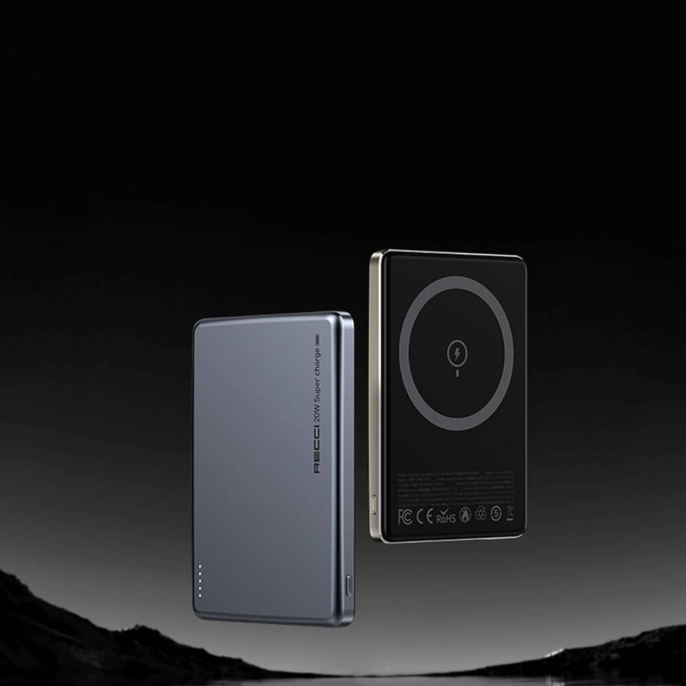 Recci RPB-W20 Taşınabilir Wireless Şarj ve PD Hızlı Şarj Özellikli Powerbank 15W 4900mAh Gold
