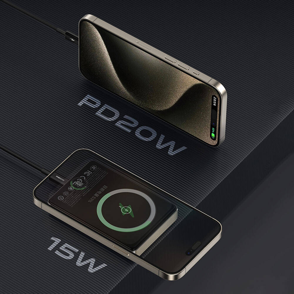 Recci RPB-W26 Armor Serisi Ultra İnce PD 20W Hızlı Şarj Özellikli Wireless Powerbank 15W 10000mAh Gold