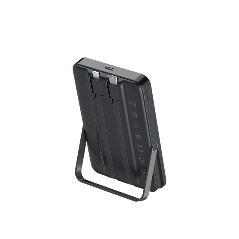 Recci RPB-W27 Galaxy Serisi Dijital LED Göstergeli Kablosuz Şarj Özellikli Type-C ve Lightning Kablolu Powerbank 20W 10.000mAh Siyah
