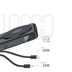 Recci RPB-W27 Galaxy Serisi Dijital LED Göstergeli Kablosuz Şarj Özellikli Type-C ve Lightning Kablolu Powerbank 20W 10.000mAh Siyah