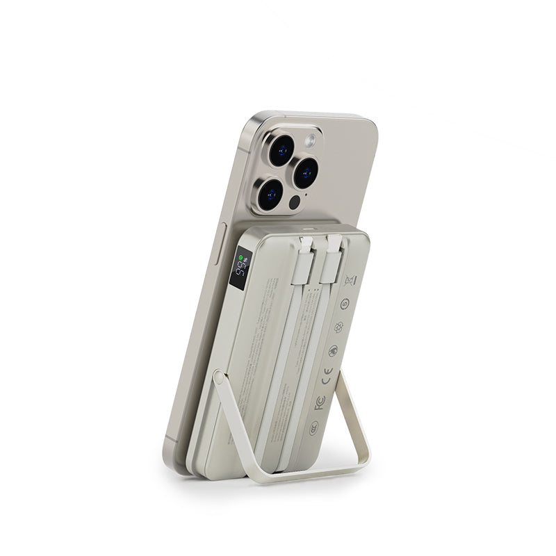 Recci RPB-W27 Galaxy Serisi Dijital LED Göstergeli Kablosuz Şarj Özellikli Type-C ve Lightning Kablolu Powerbank 20W 10.000mAh Siyah