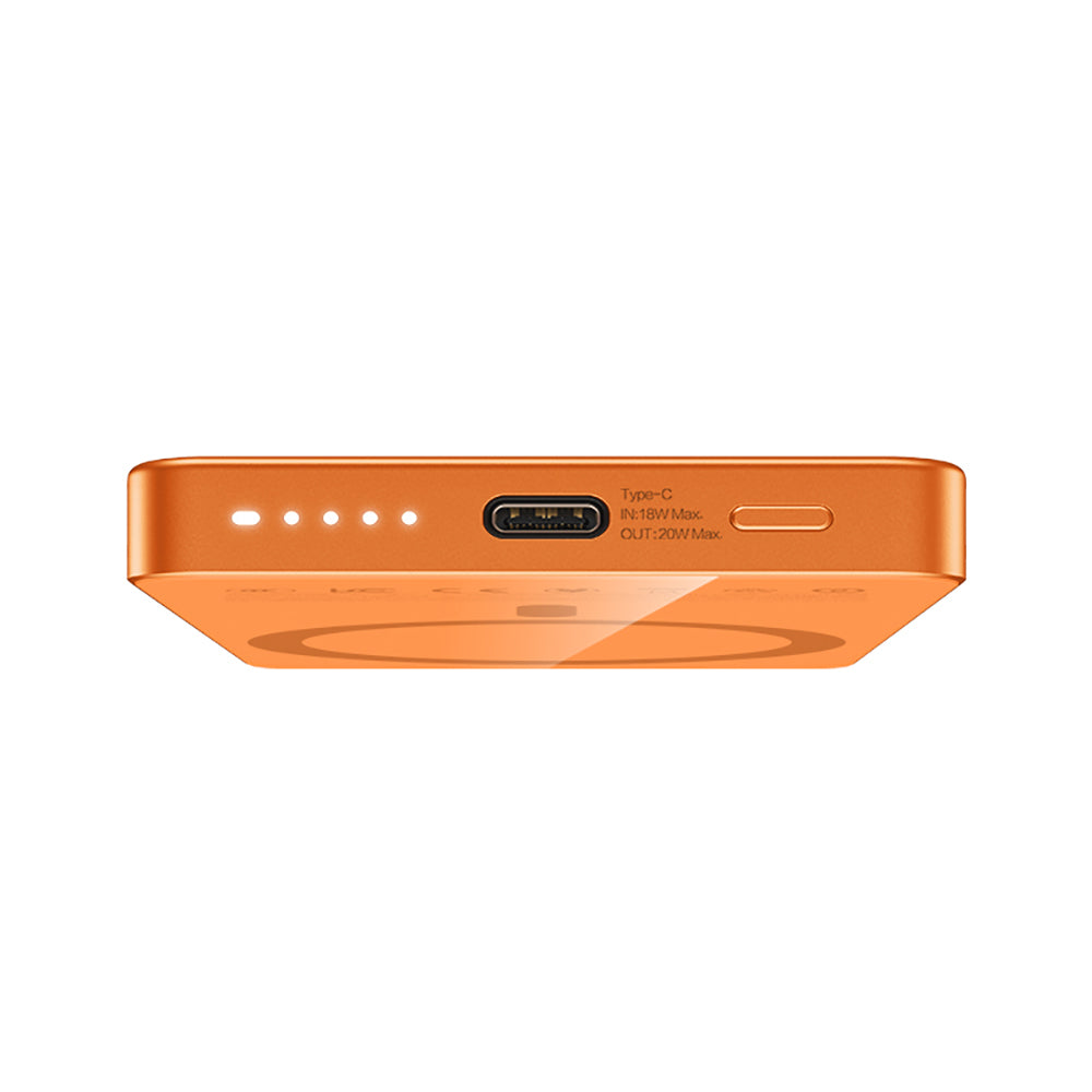 Recci RPB-W35 Ultra İnce PD 20W Hızlı Şarj Özellikli Wireless Powerbank 15W 5000mAh Turuncu