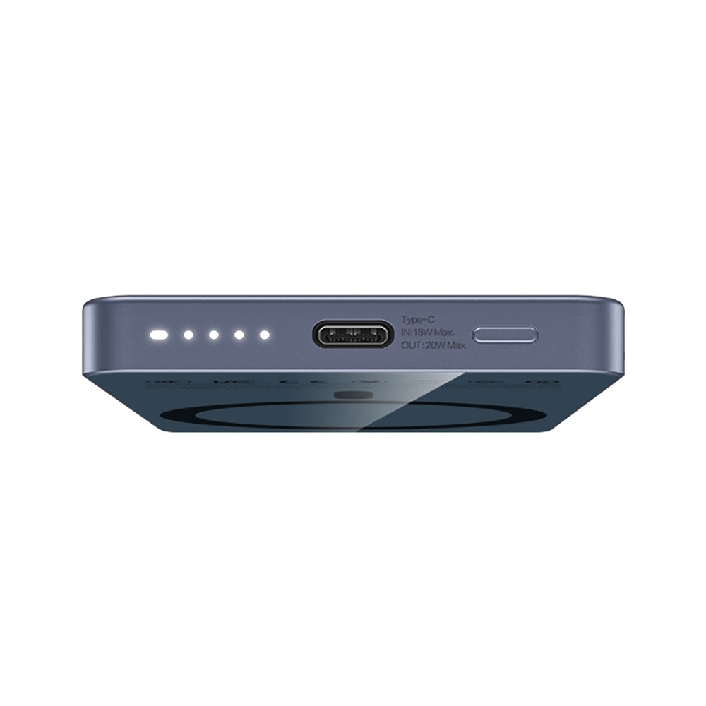 Recci RPB-W35 Ultra İnce PD 20W Hızlı Şarj Özellikli Wireless Powerbank 15W 5000mAh Mavi