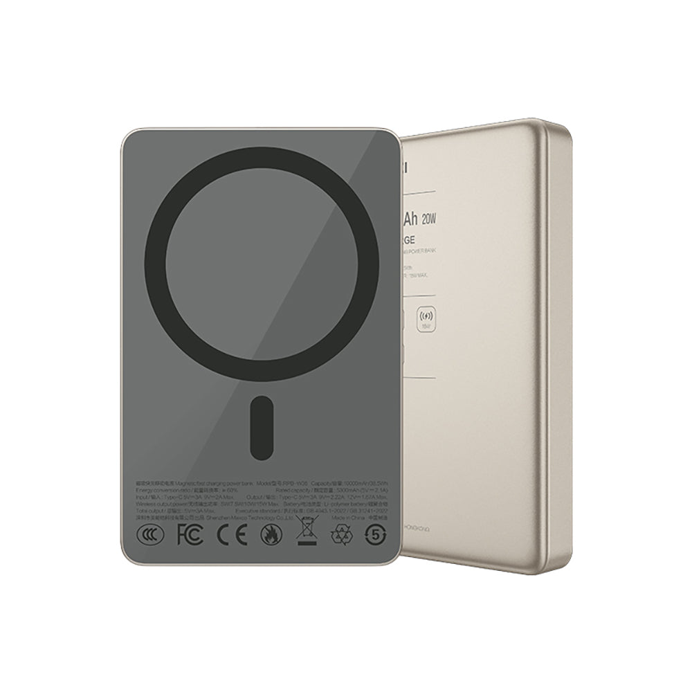 Recci RPB-W36 Ultra İnce PD 20W Hızlı Şarj Özellikli Wireless Powerbank 15W 10000mAh Gri