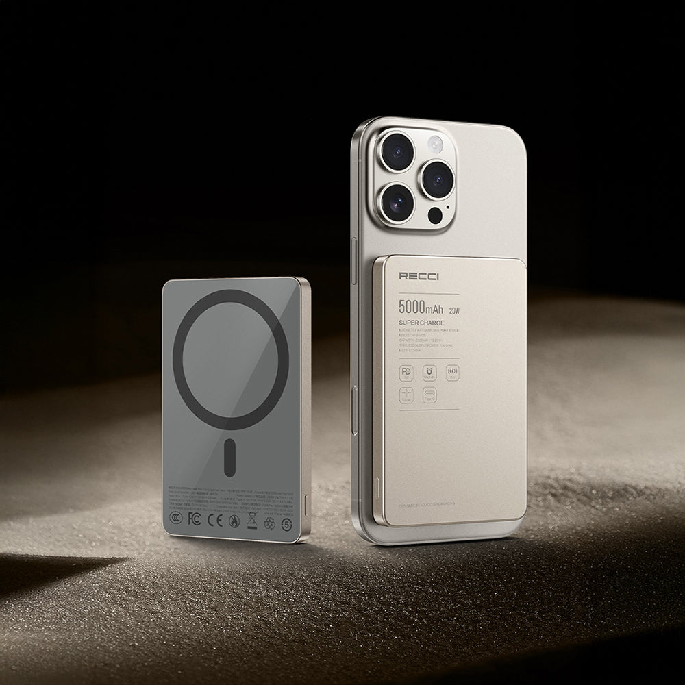 Recci RPB-W36 Ultra İnce PD 20W Hızlı Şarj Özellikli Wireless Powerbank 15W 10000mAh Gri