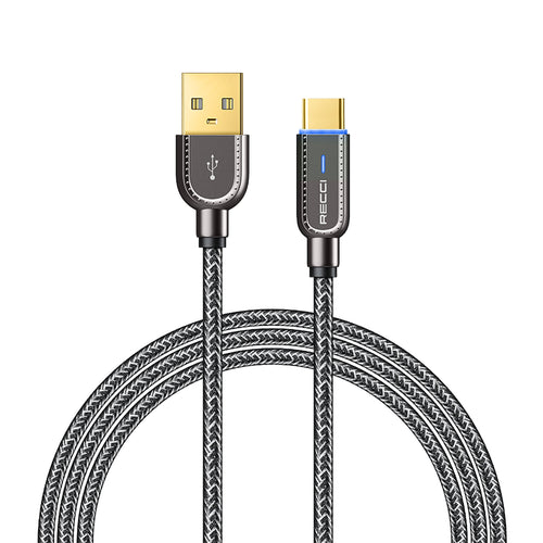 Recci RS02C Smart Power-Off Serisi Hızlı Şarj Özellikli USB-A To Type-C Kablo 1M Siyah