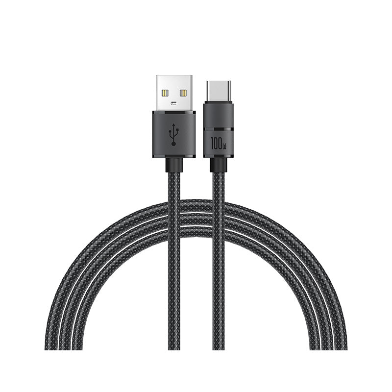 Recci RS08C Warrior Serisi 100W Hızlı Şarj Özellikli USB-A To Type-C Kablo 1.2M Gri