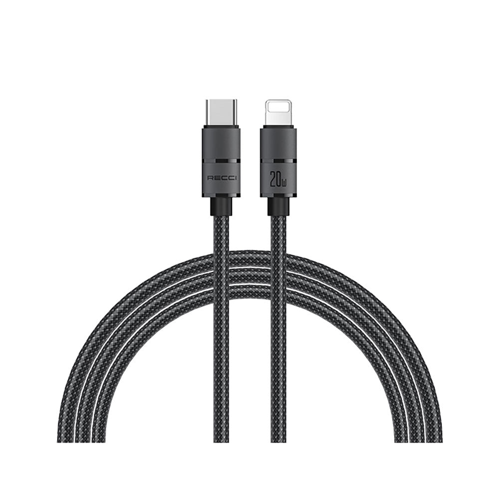 Recci RS12CL Warrior  Serisi 20W Hızlı Şarj Özellikli Type-C To Lightning PD Kablo 2M Gri