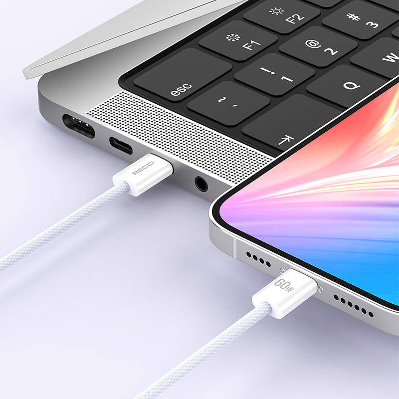 Recci RS13CC Nature Serisi 60W Hızlı Şarj Özellikli Type-C To Type-C PD Kablo 1.2M Beyaz