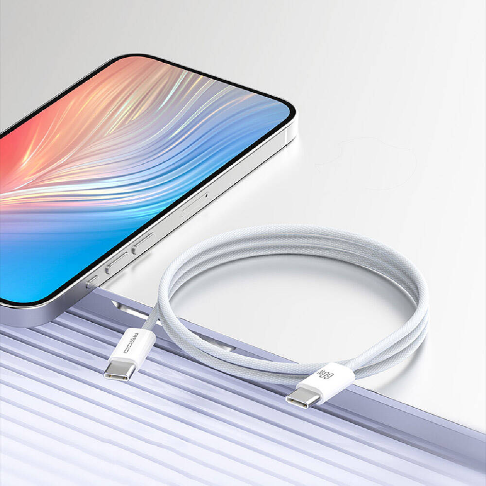 Recci RS15CC Nature Serisi 60W Hızlı Şarj Özellikli Type-C To Type-C PD Kablo 2M Beyaz