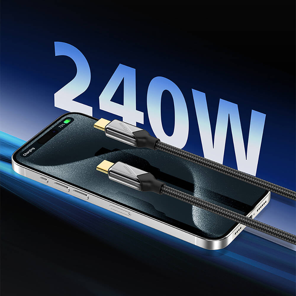 Recci RS18CC Voyage Serisi Type-C to Type-C PD 240W Hızlı Şarj Özellikli Data ve Şarj Kablosu 1.5M Siyah