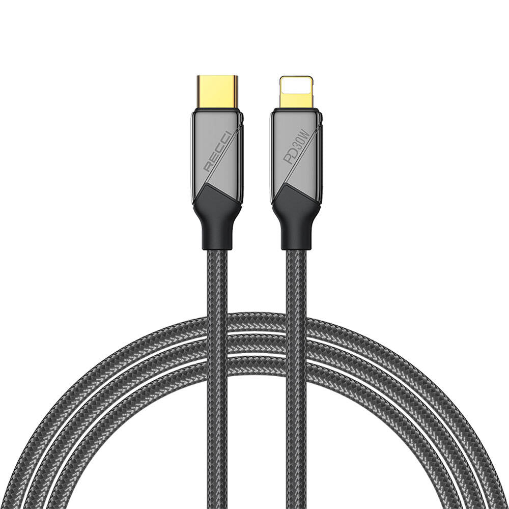 Recci RS18CL Voyage Serisi Type-C to Lightning PD 30W Hızlı Şarj Özellikli Data ve Şarj Kablosu 1.5M Siyah