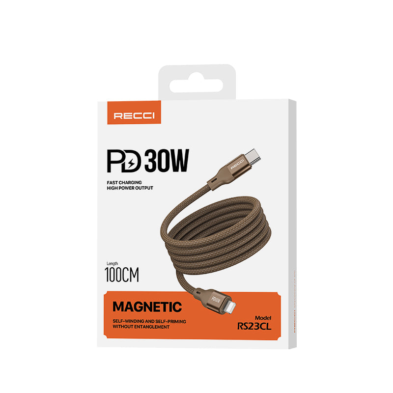 Recci RS23CL Magnetic Serisi Type-C to Lightning PD 30W Hızlı Şarj Özellikli Data ve Şarj Kablosu 1M Desert Gold