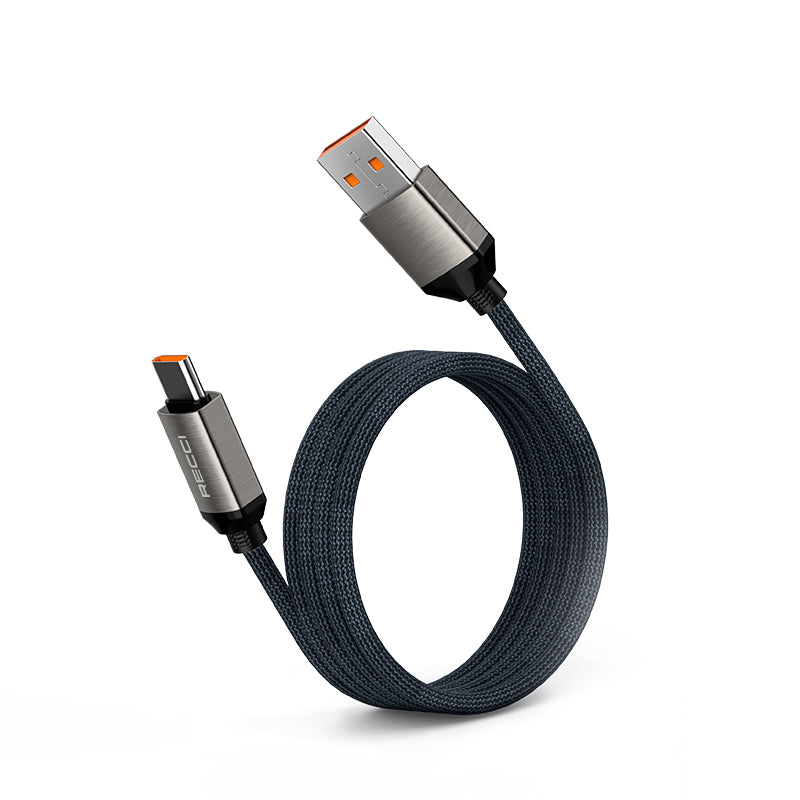 Recci RS35C USB-A to Type-C Örgü Tasarımlı Hızlı Şarj Özellikli Data ve Şarj Kablosu 1M Gri